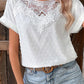 White Lace Swiss Dot Cuffed Sleeves Top