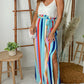 Stripe Splicing Paperwaist Spaghetti Straps Maxi Dress