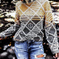 High Neck Geometric Colorblock Sweater