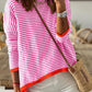 Contrast Trimmed Striped Drop Shoulder Sweater