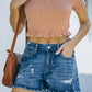 Short Sleeve Ruffled Hem Ribbed Skinny Crop Top