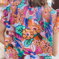 Multicolor Floral Print Flutter Sleeves Smocked Neck Blouse