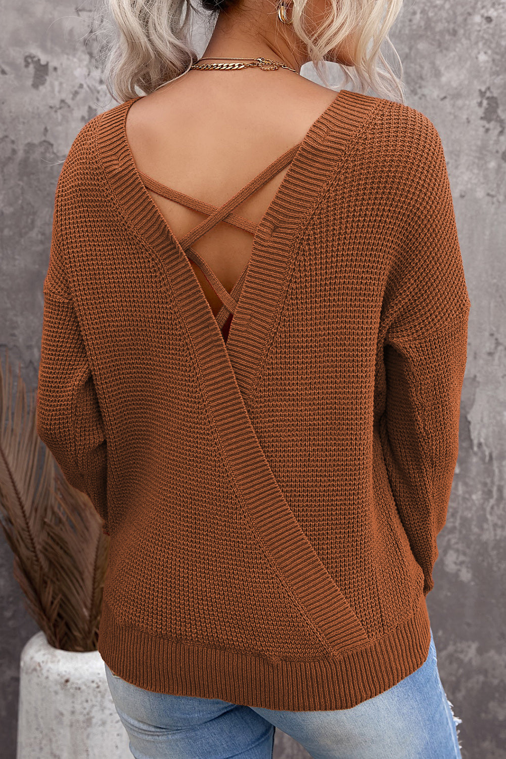 Cross Back Hollow-out Sweater