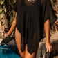 Half Sleeve V Neck Drawstring Sides Knit Beach Cover Up