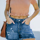 Short Sleeve Ruffled Hem Ribbed Skinny Crop Top