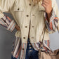 Button Up Pockets Striped Color Block Corduroy Jacket