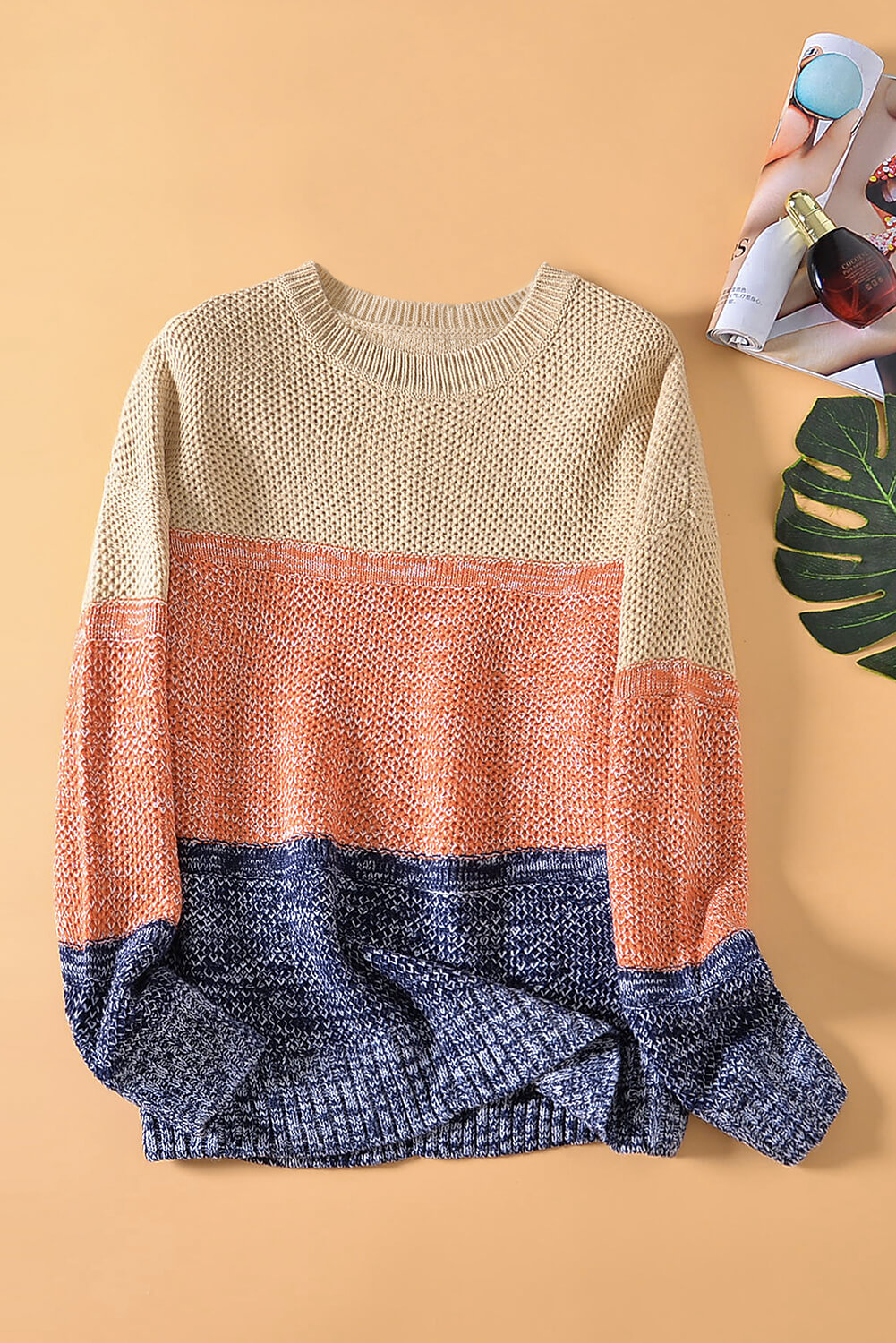 Block Netted Texture Pullover Sweater