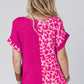Half Leopard Patchwork Short Sleeves Top