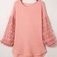 Lace Patchwork Waffle Knit Balloon Sleeve Blouse