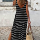 Stripe Print Open Back Sleeveless Maxi Dress with Slits