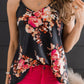 Black Floral Print Adjustable Spaghetti Strap V Neck Tank Top