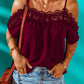 Crochet Neckline Off-shoulder Short Sleeve Top