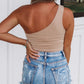 Khaki One Shoulder Side Tie Sleeveless Crop Top