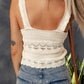 White Ruffle Straps Crochet Knit Tank Top