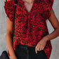 Floral Print Tiered Flutter Sleeve V Neck Top