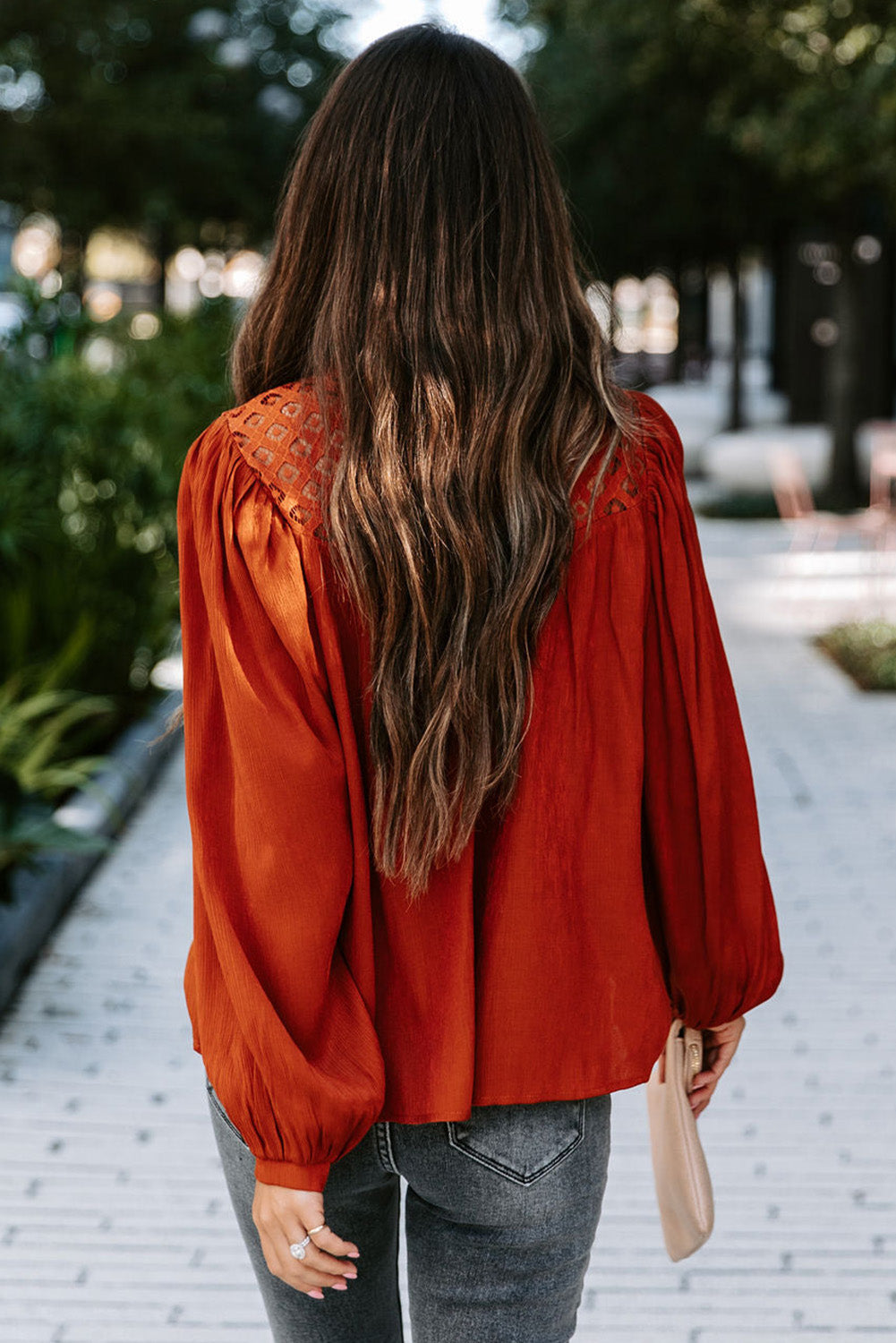 Crochet Lace Textured Balloon Sleeve Blouse
