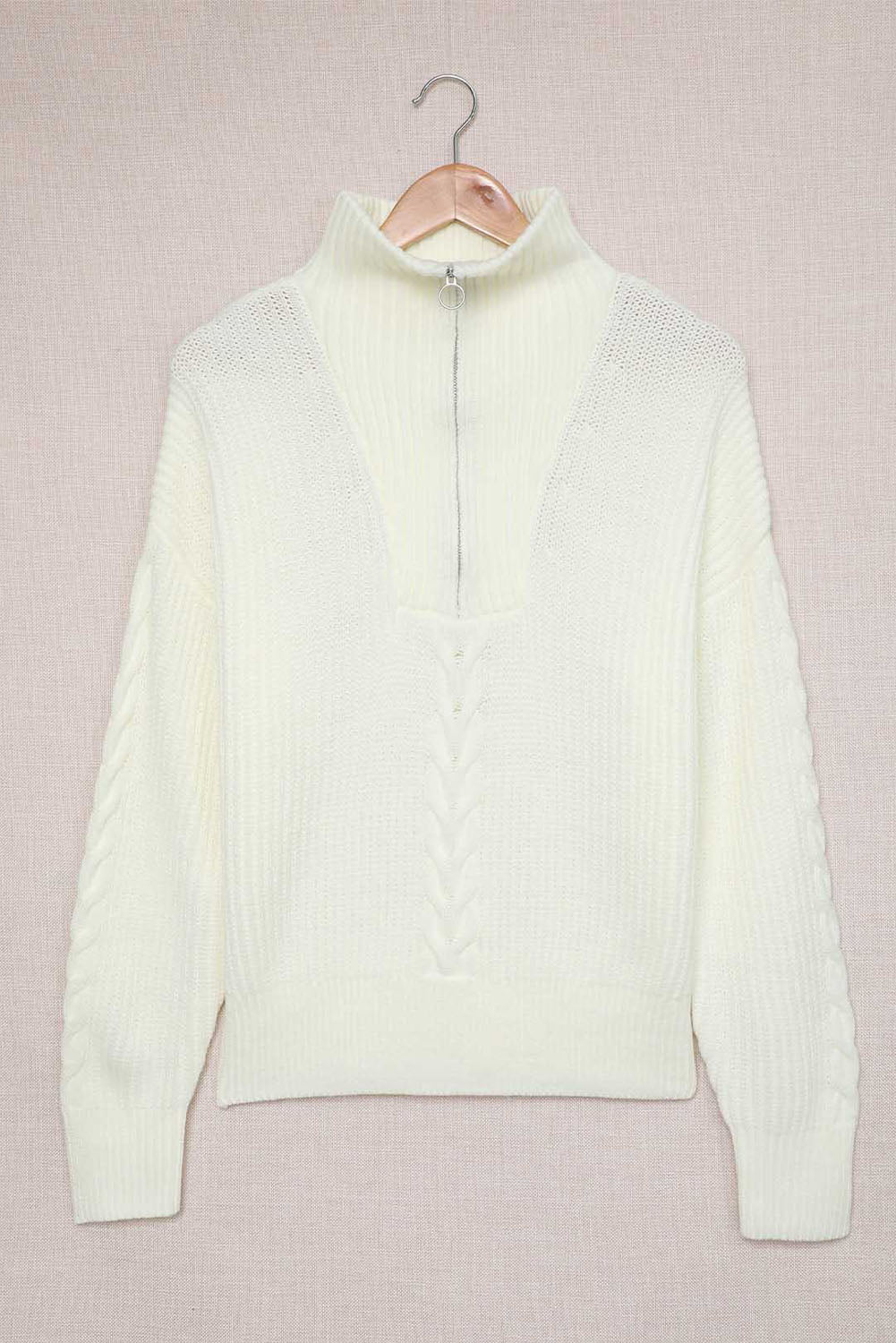 Zip Collar Drop Shoulder Knitted Sweater