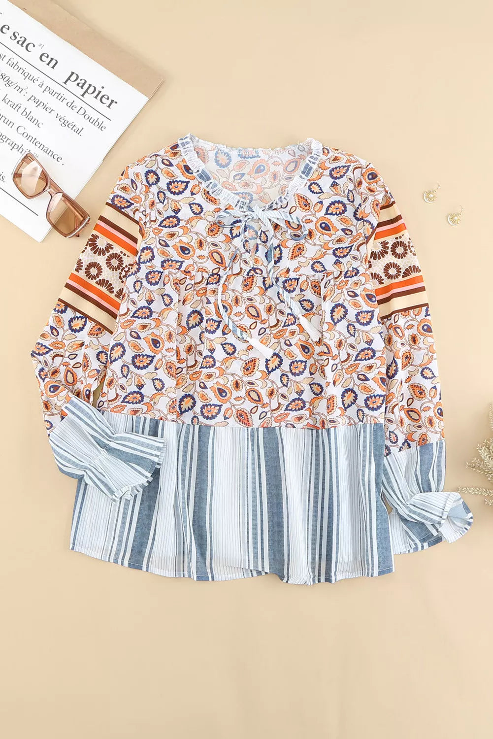 Loose Fit Floral Striped Blouse