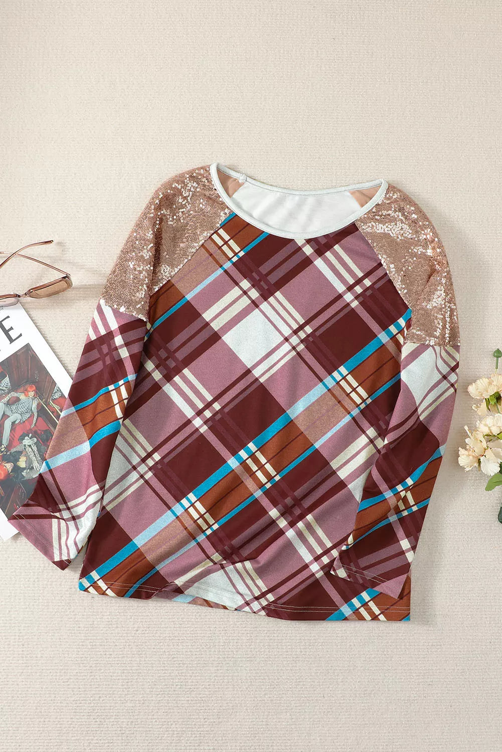 Sequin Shoulder Splicing Long Sleeve Top