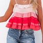 Red Gradient Ruffle Tiered Spaghetti Straps Tank Top