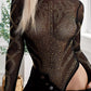 Rhinestone Faux Bustier Mesh Long Sleeves Bodysuit
