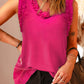Rose Frilled Trim V Neck Tank Top