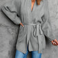 Robe Style Rib Knit Pocketed Cardigan with Belt