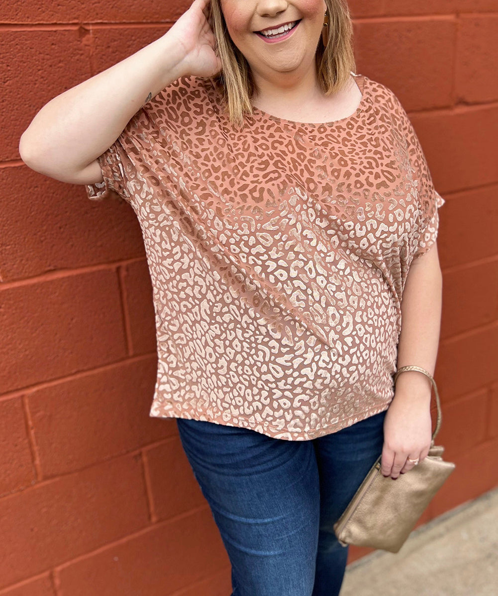 Pink Plus Size Ombre Glitter Leopard T-shirt