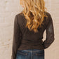 V Neck Buttons Ruched Long Sleeve Top