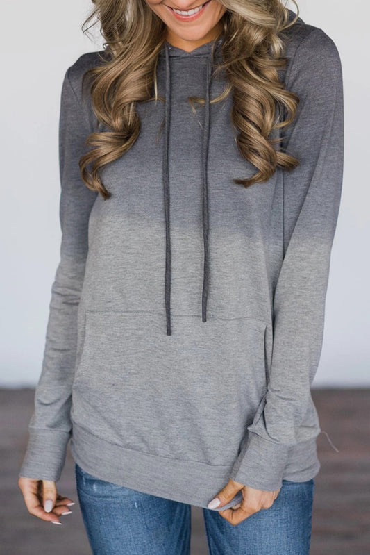 Gray Ombre Kangaroo Pocket Pullover Hoodie