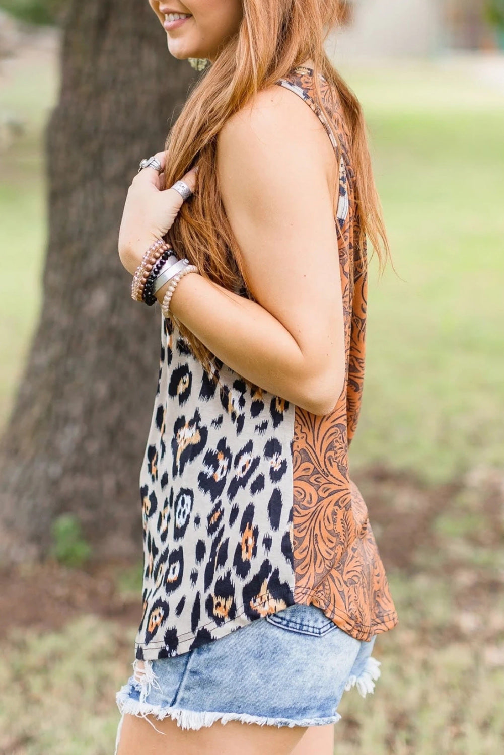 Leopard and Vintage Floral Mixed Print Tank