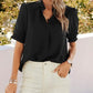 Black Solid Color Smock Sleeve V Neck Top