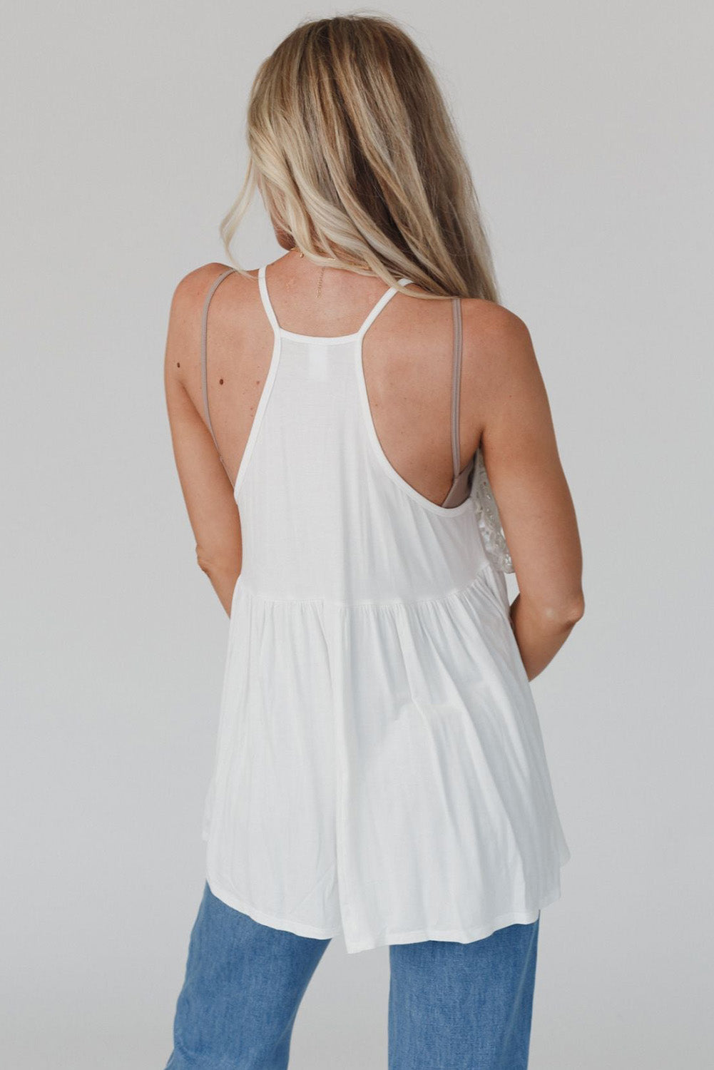 White Lace Splicing Flowy Tank Top