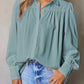 Sky Blue Solid Color Button Up Puff Sleeve Blouse