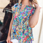 Abstract Print Tie V Neck Peplum Blouse