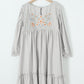 Gray Floral Embroidered Long Sleeve Babydoll Mini Dress