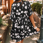 Black Khaki V Neck Floral Babydoll Dress with Pockets